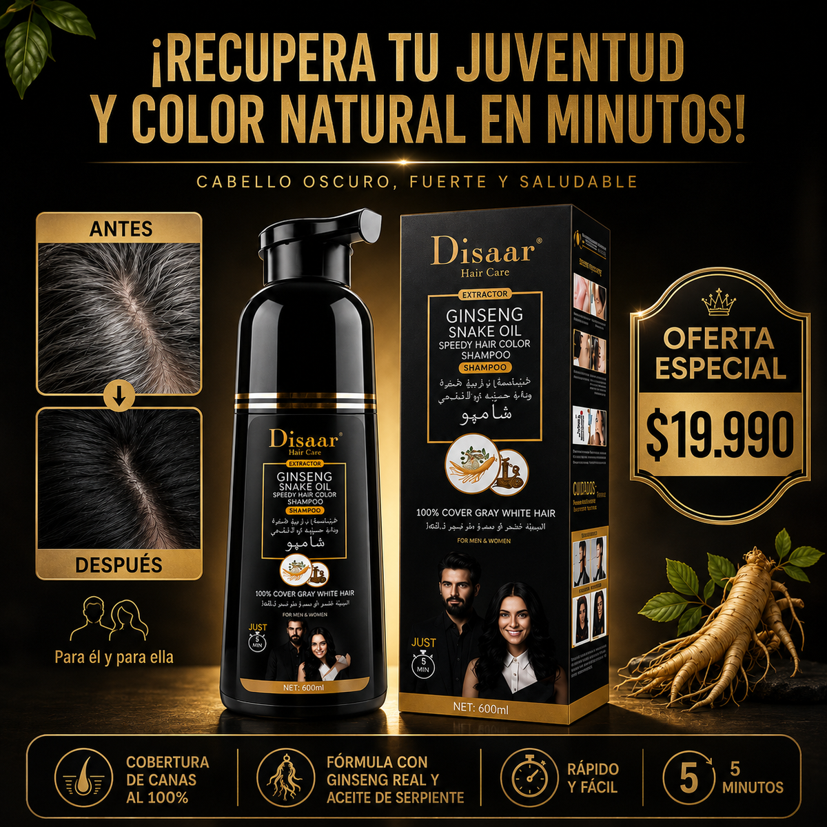 Shampoo Cubre Canas 400ml - Rejuvenece tu cabello al instante!